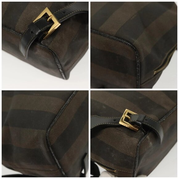 FENDI Pecan Canvas Backpack PVC Brown Black gold Auth 139650 main image 6